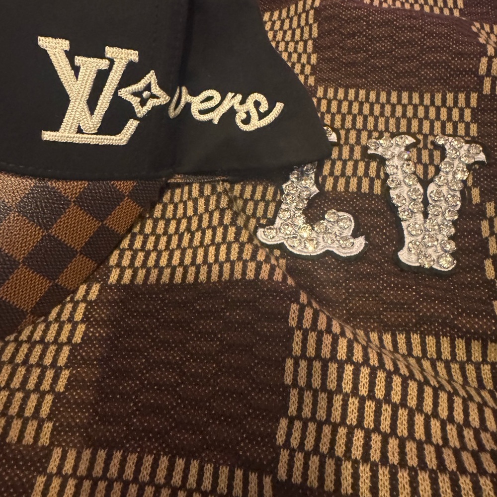 Louis Vuitton Black and Brown Checkered Hat and shirt